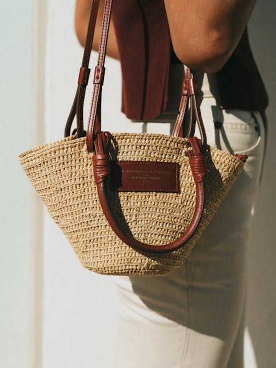 Sezane Handbags - Sezane Straw Mini Bag with Brown Leather Handles